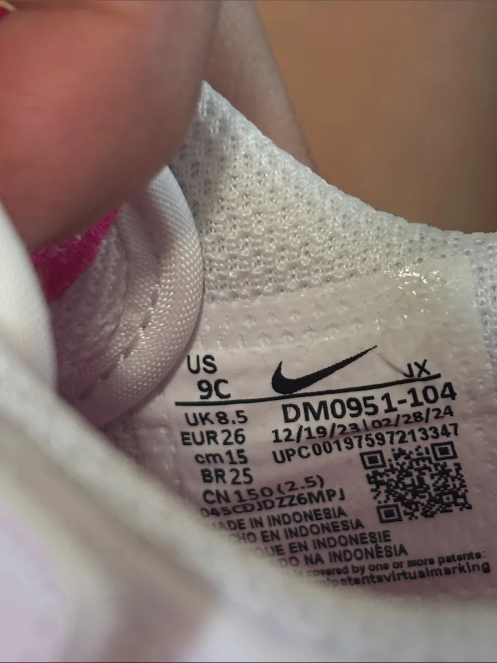 Nike White and Hot Pink Kids' Classic Sneakers 9C